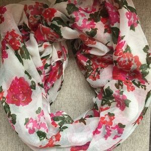 2 Cream floral infinity scarf & navyinfinity scarf